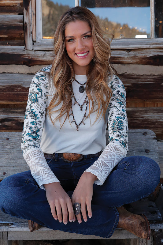 Cruel Womens Cream Aztec Long Sleeve Shirt CTK7465002