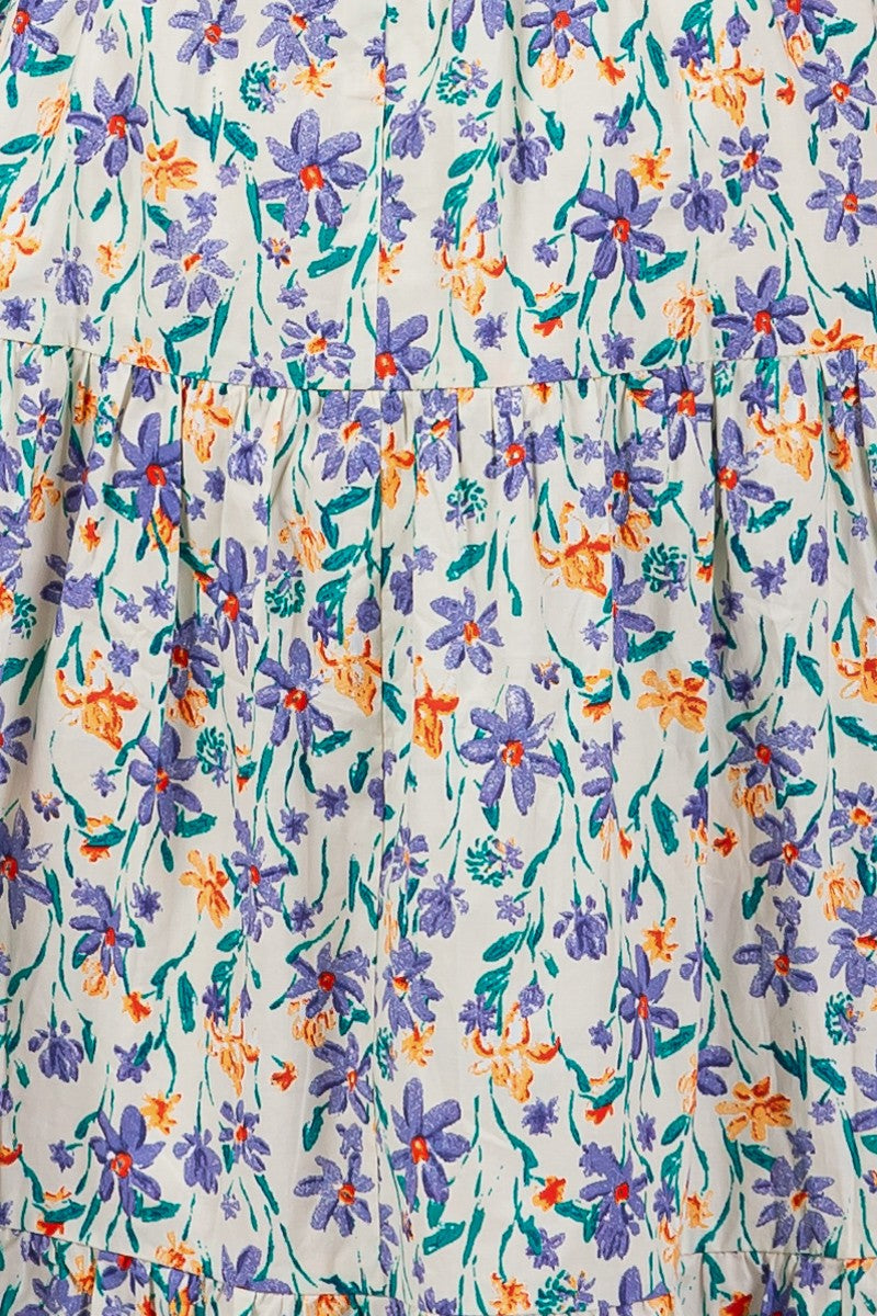 Square Neck Poplin Print Midi Dress