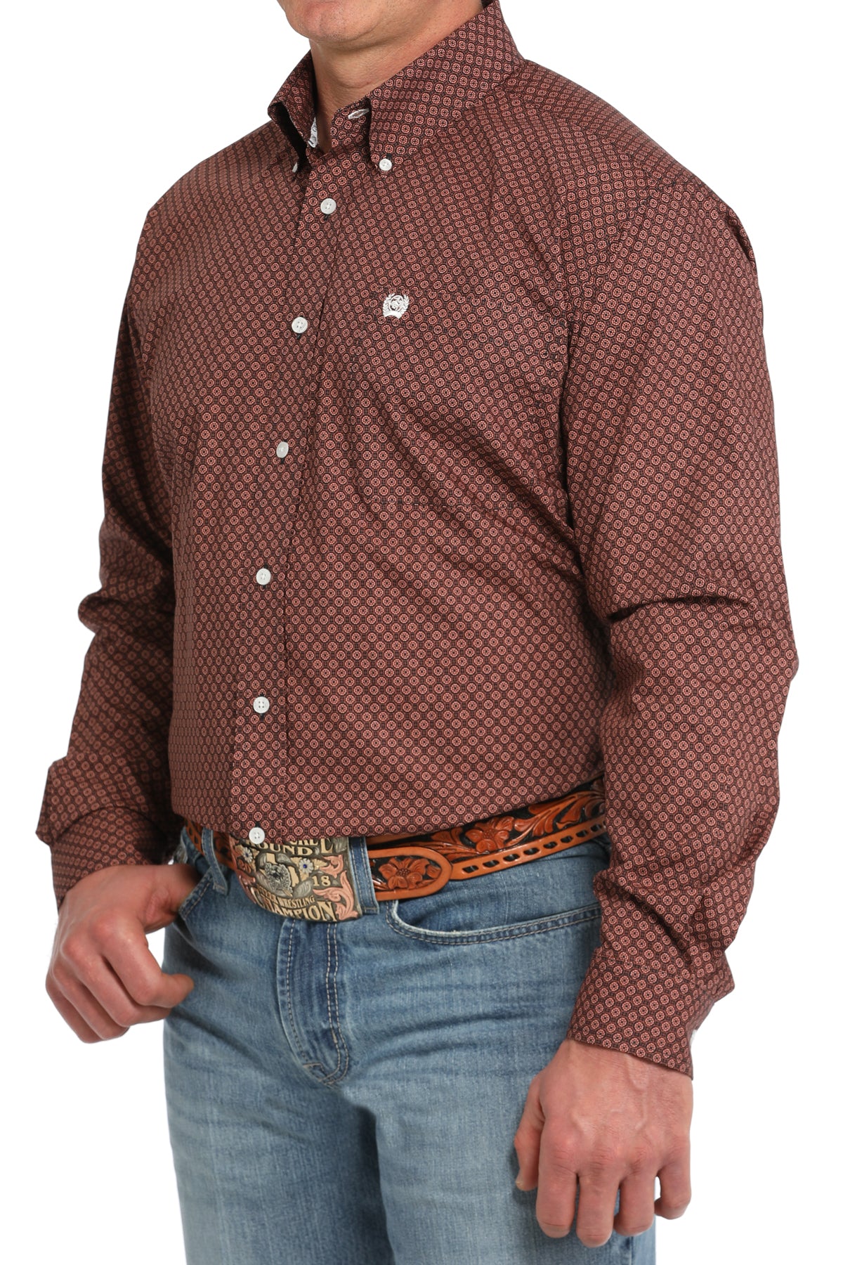 Cinch Mens Maroon Geo Print Long Sleeve Shirt MTW1105846
