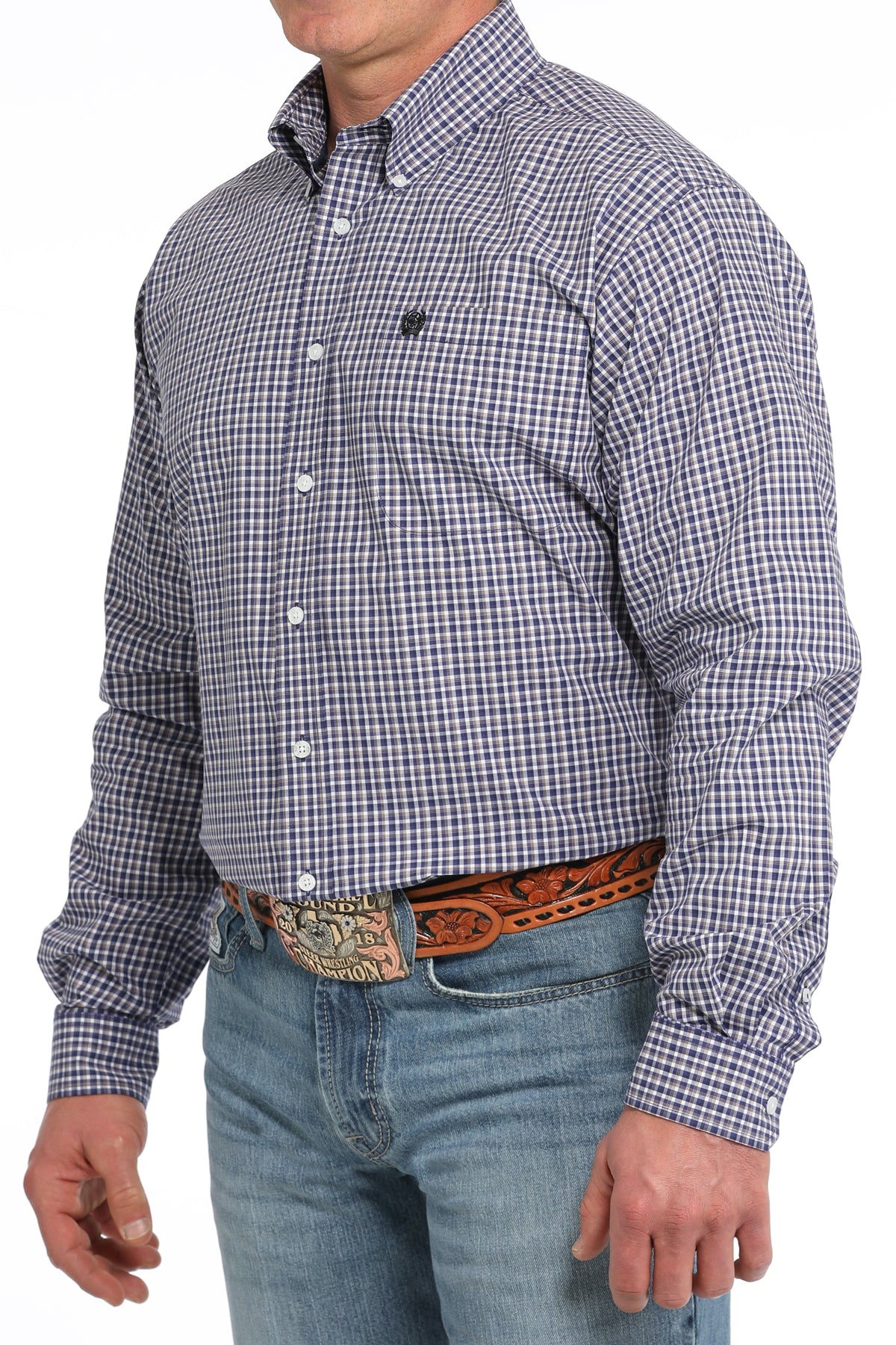Cinch Mens Navy Plaid Print Long Sleeve Shirt MTW1105851