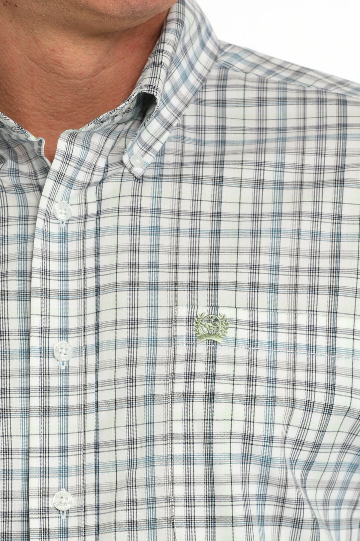 Cinch Mens White Plaid Print Long Sleeve Shirt MTW1105860