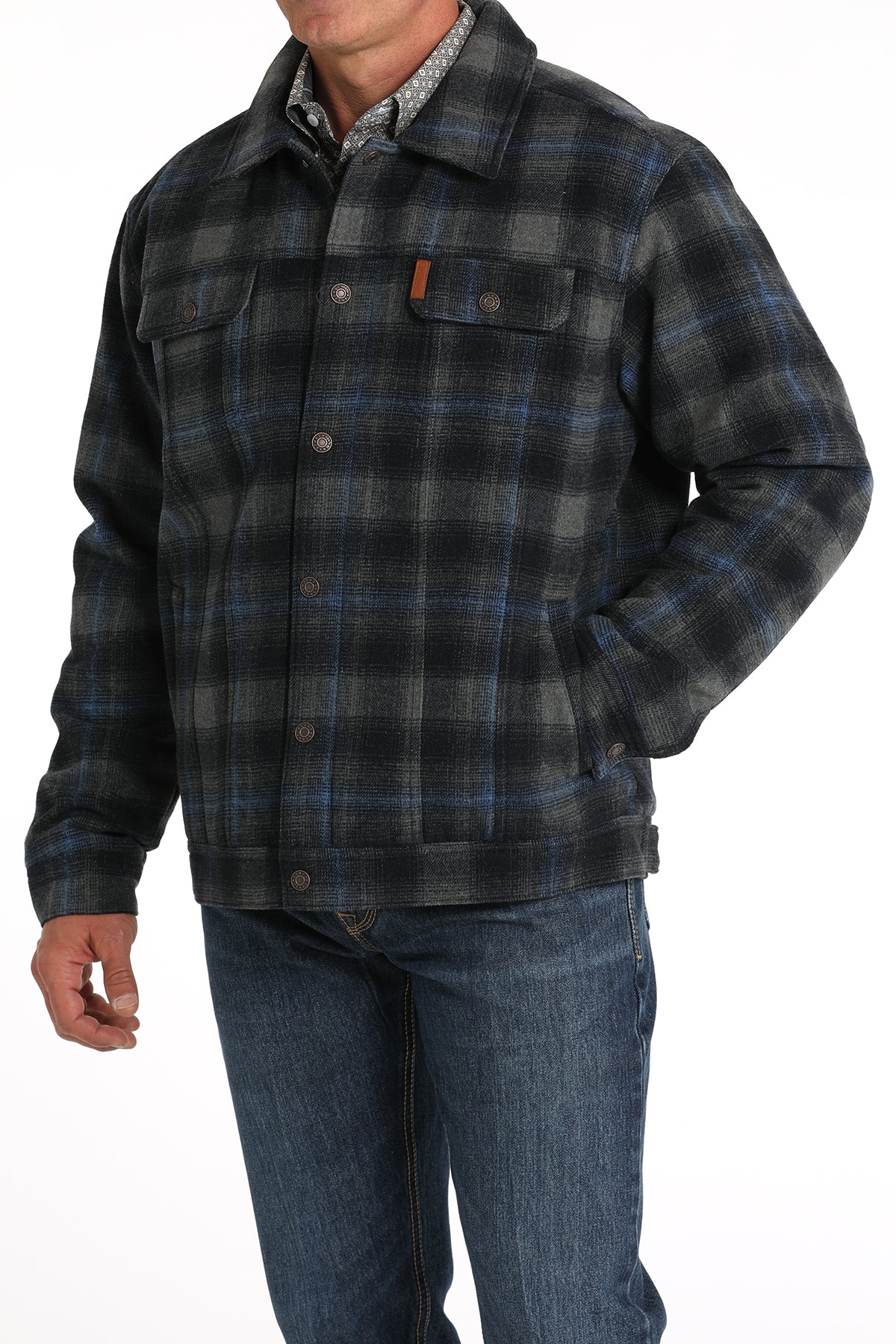 Cinch Mens Blue Plaid Wool Trucker Coat MWJ1921001