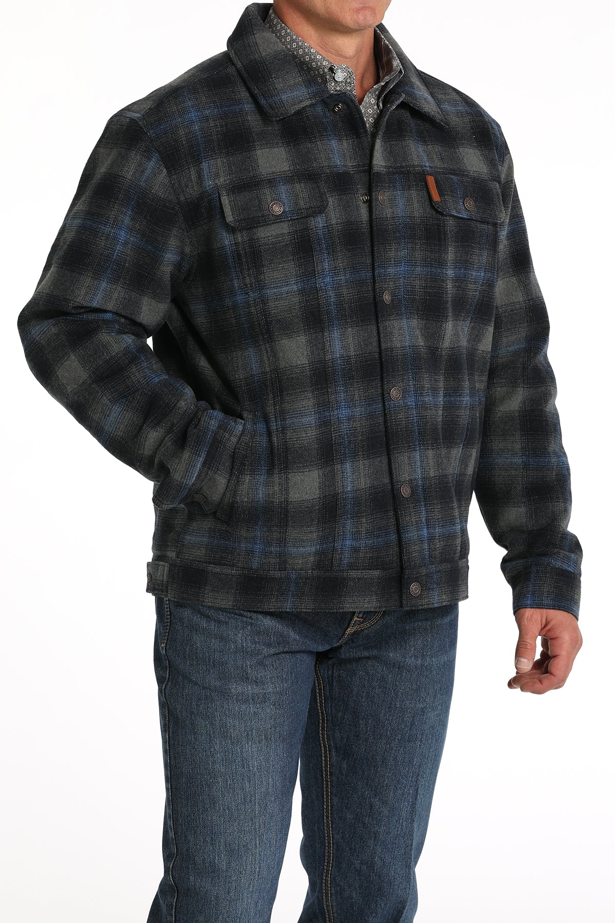 Cinch Mens Blue Plaid Wool Trucker Coat MWJ1921001