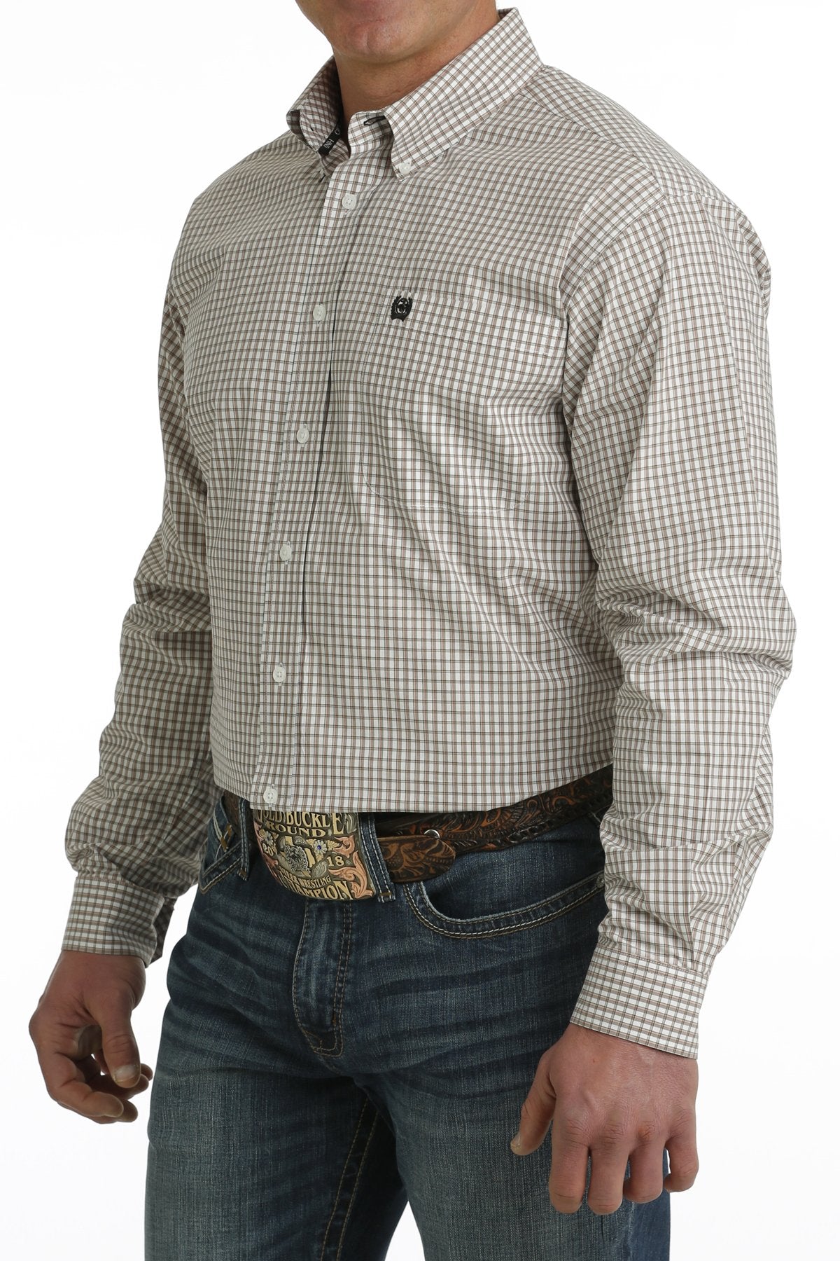 Cinch Mens Tan Small Plaid Shirt MTW1105718