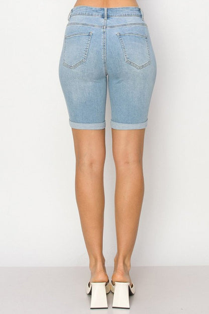 Basic Bermuda Denim Jean Shorts with Rolled Cuff