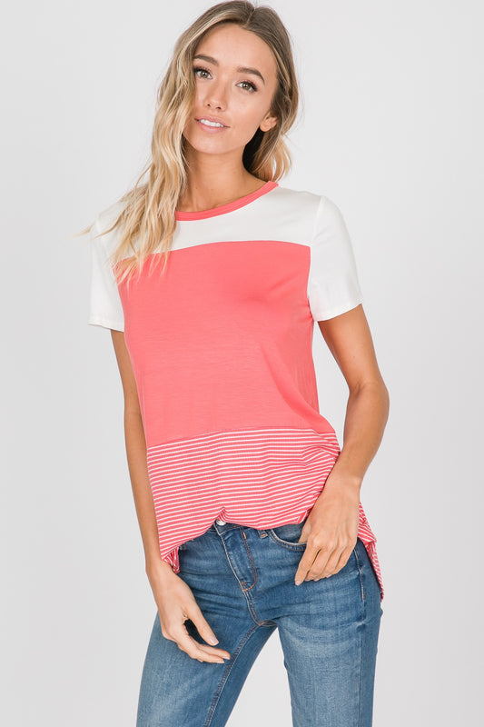 Color Block Summery Coral Womens T-Shirt