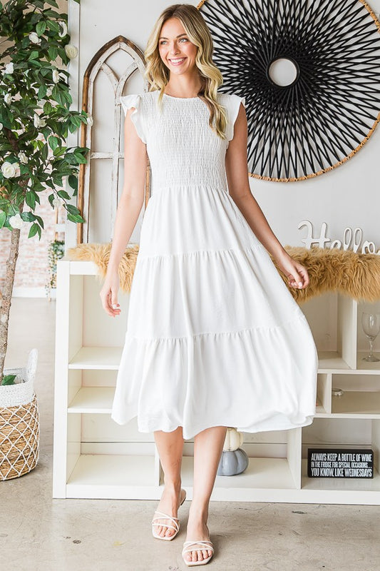 Smocked Tiered Midi Dress