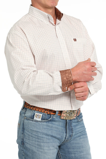 Cinch Mens White Plaid Long Sleeve Shirt MTW1105834