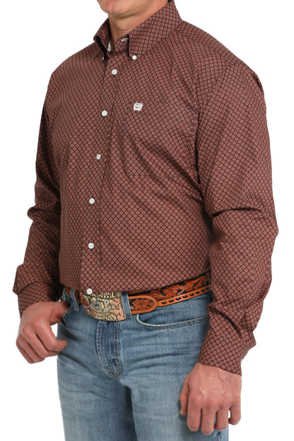 Cinch Mens Maroon Geo Print Long Sleeve Shirt MTW1105846
