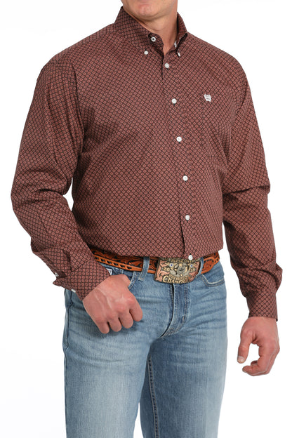 Cinch Mens Maroon Geo Print Long Sleeve Shirt MTW1105846