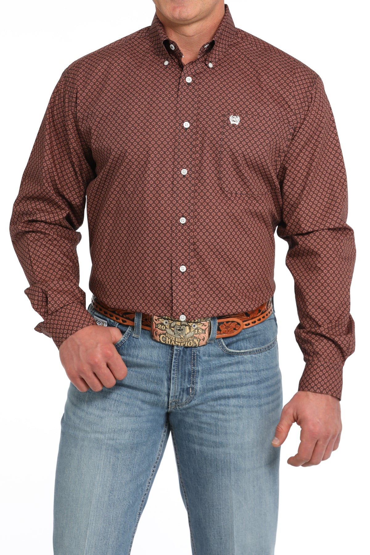 Cinch Mens Maroon Geo Print Long Sleeve Shirt MTW1105846