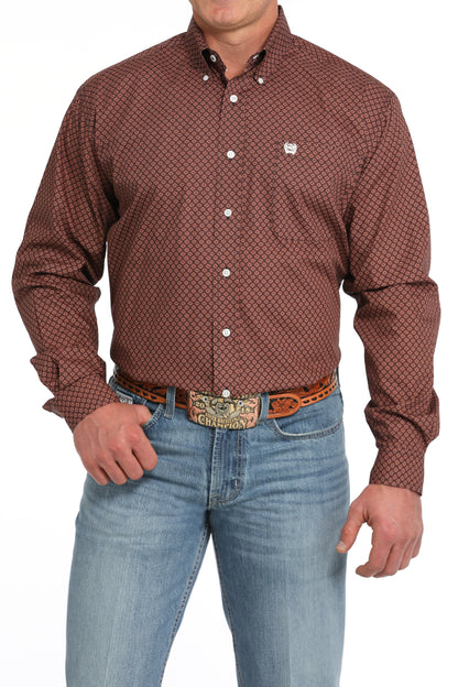 Cinch Mens Maroon Geo Print Long Sleeve Shirt MTW1105846