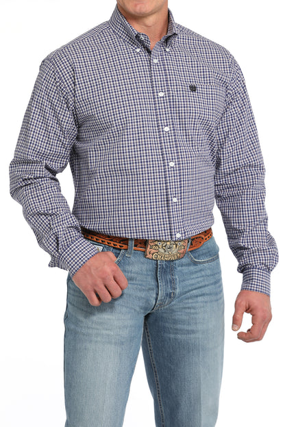 Cinch Mens Navy Plaid Print Long Sleeve Shirt MTW1105851