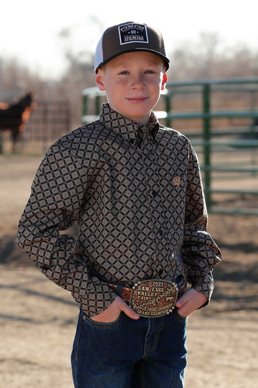 Cinch Boys Black Geo Print Long Sleeve Shirt MTW7060360