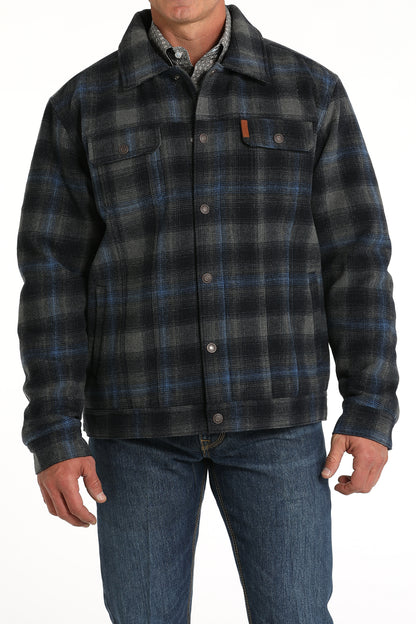 Cinch Mens Blue Plaid Wool Trucker Coat MWJ1921001