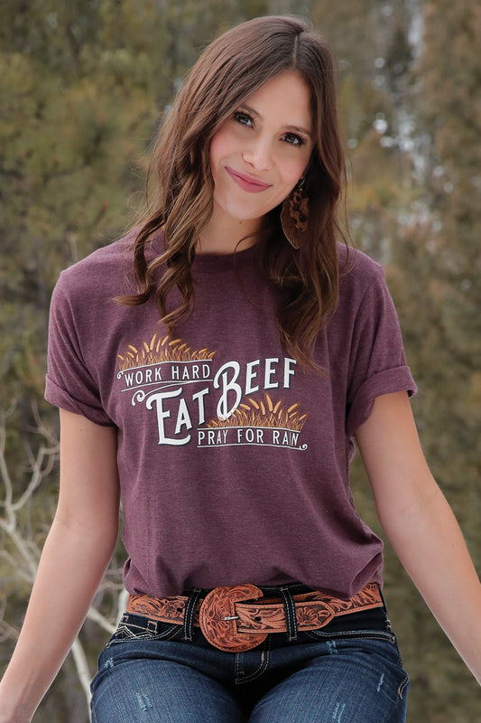 Cruel Womens Eat Beef Purple T-Shirt CTT7385010