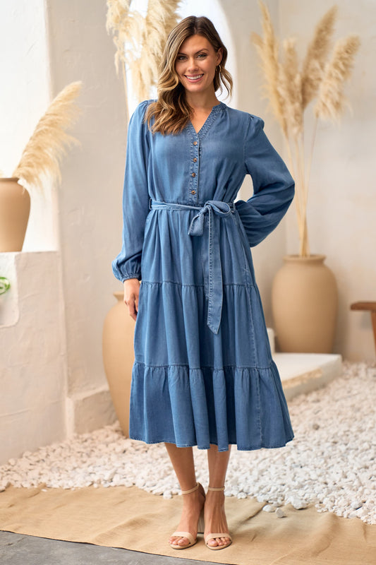 Long Sleeve Blue Denim Dress