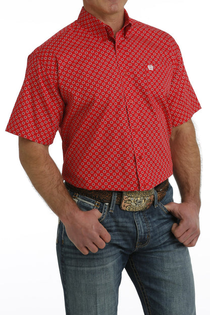 Cinch Mens Red Geo Print Shirt MTW1111450