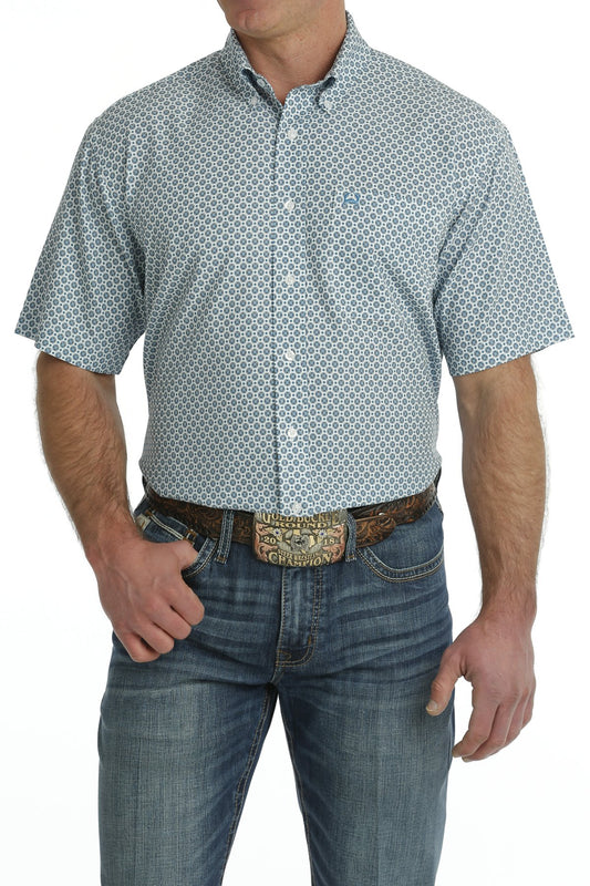 Cinch Mens Arenaflex White Geo Print Shirt MTW1704134